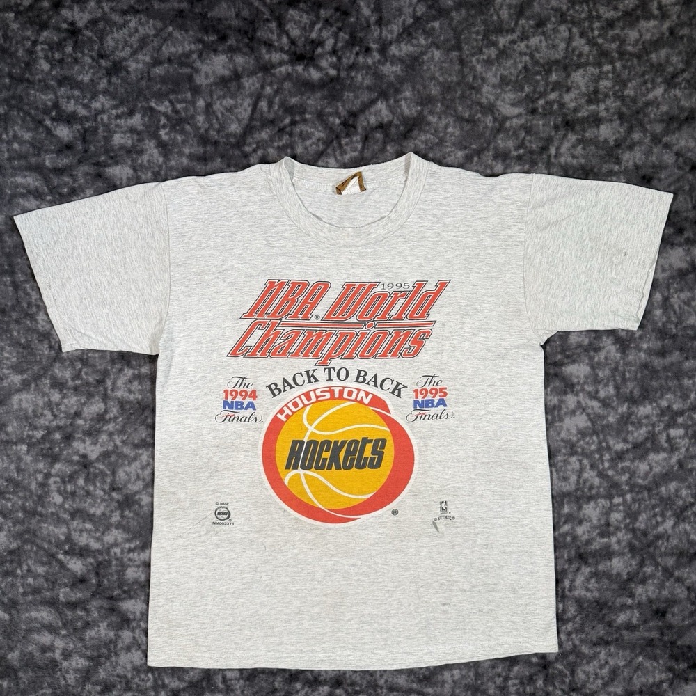 Vintage Houston Rockets 1994 1995 Champions TShirt Mens L Gray Nutmeg NBA